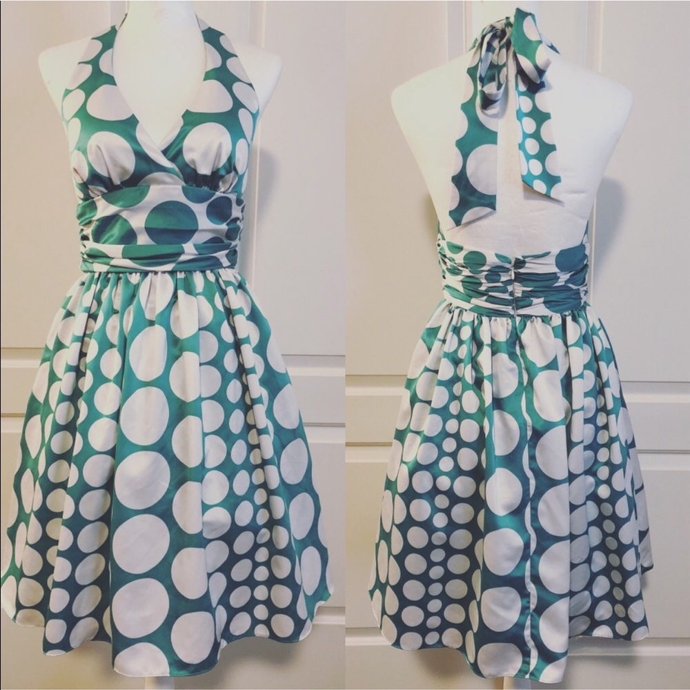 Max & Cleo Green and White Polka Dot Dress